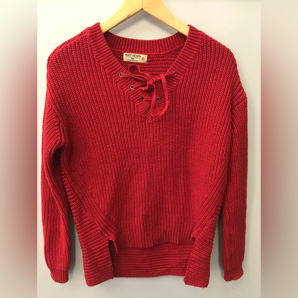 Pretty Ruff Hewn red sweater with strings size petite medium like new